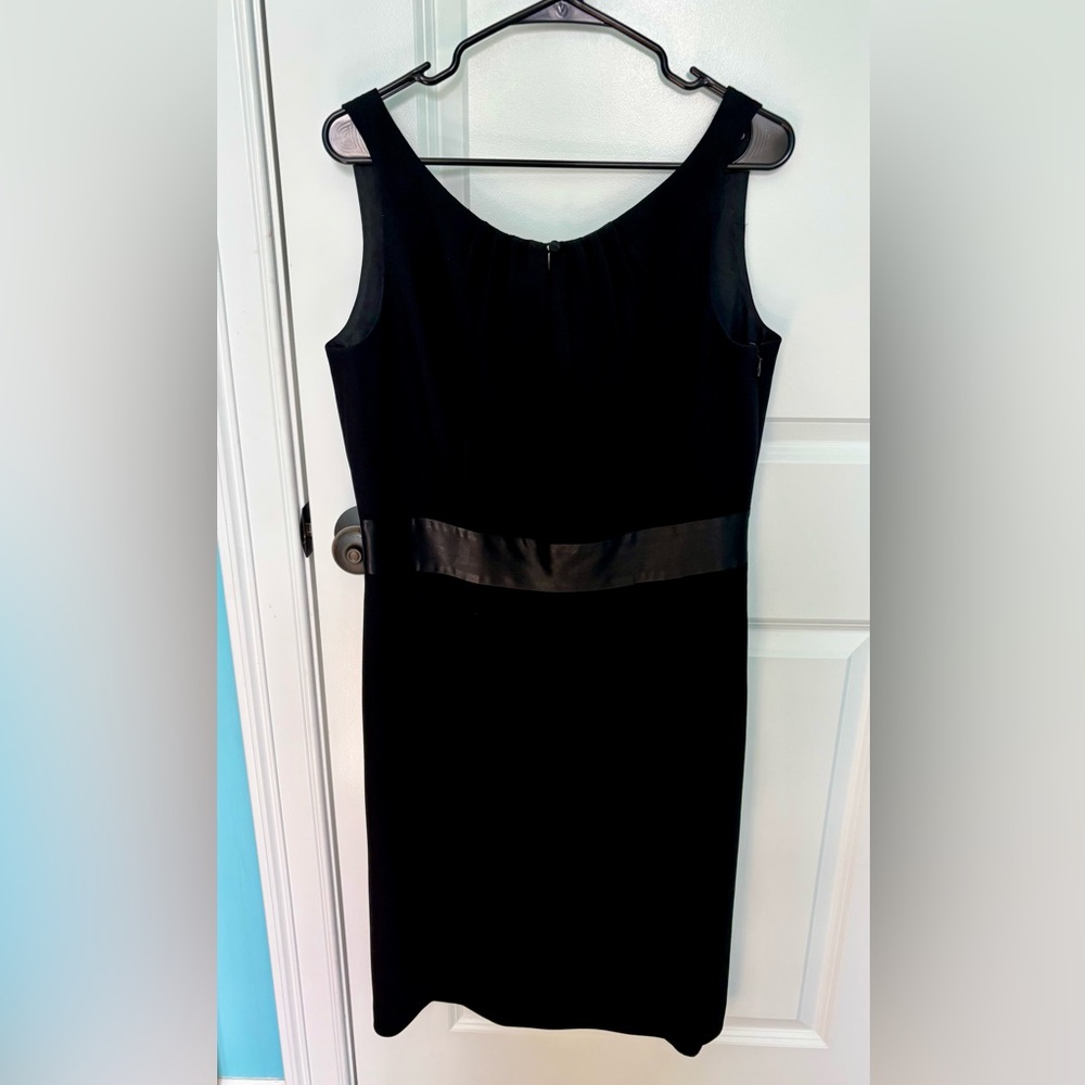 Ann Taylor Black Sleeveless Sheath Dress with Satin Waistband